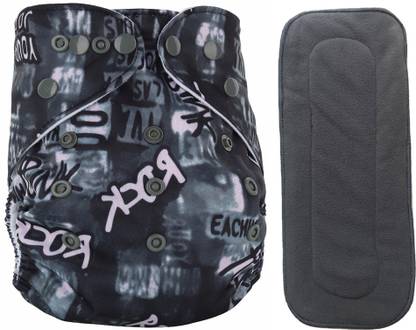 BABYMOON (Set of 2) 1 Cloth Diaper with 5Layer Charcoal Bamboo Insert Premium Adjustable Reusable Cloth Diaper Nappie