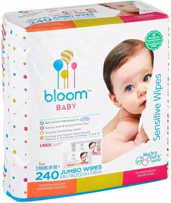 Bloom Baby Sensitive Skin Unscented Hypoallergenic Baby Wipes,240-Count --