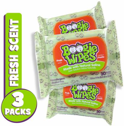 Boogie Wipes Gentle Saline Nose Wipes Original Fresh Scent (3 Packs, 30 Sheets Per