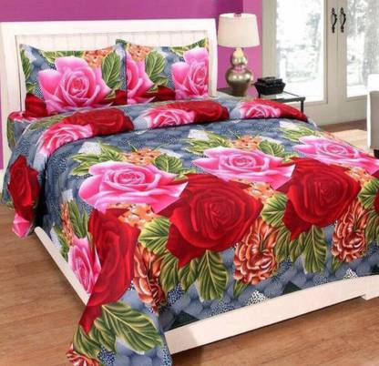 Sodha Collections 144 TC Polycotton Double Floral Flat Bedsheet