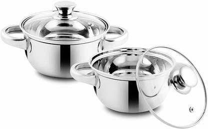 Nucleya Retail Stainless Steel Bowl with Glass lid & Handle (2 Pcs Set) Cookware Set