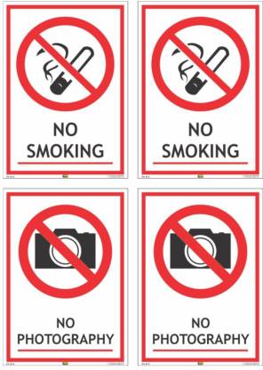 Mr. SAFE No Smoking / No Photography Signs In Pack of 4 Self Adhesive Stickers (Each Size of 6 Inch X 8 Inch) Emergency Sign
