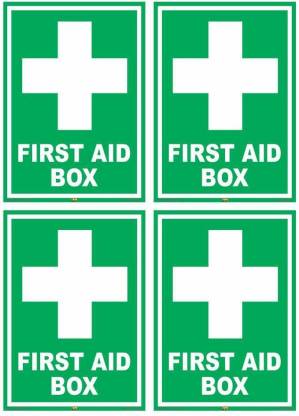 Mr. SAFE First Aid Box Signs In Pack of 4 Self Adhesive Stickers (Each Size of 6 Inch X 8 Inch) Emergency Sign