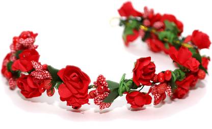 Fashion Factory Artificial Rose Fabric Red Gajra for Women and Girls 0003 Bun