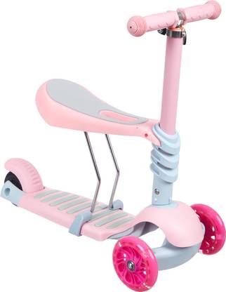 NHR 2 in 1 Scoot n Ride Scooter for Kids with Removable and Adjustable Seat & Smooth Flashy n Gliding Wheels (Pink)