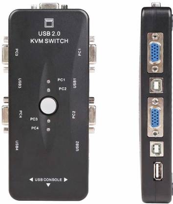 microware 4 Ports USB KVM VGA Switcher, USB 2.0 KVM Switch Box Adapter, One-Button Swapping, 4 VGA Cables Included, Ideal for PCs, Keyboard, Mouse, Scanner, Printer & More Media Streaming Device