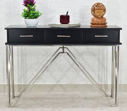 Samdecors 3 Drawer Console Hall Table Silver Finish Stainless Steel Frame Solid Wood In India Samdecors 3 Drawer Console Hall, Stainless Steel Console Table With Drawers