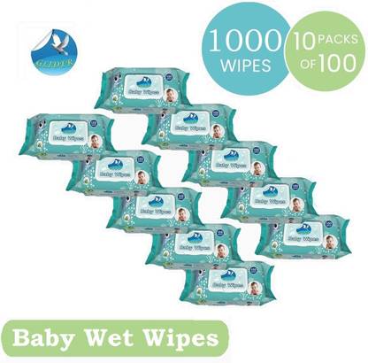 GLIDER Baby Wipes | 100 Pcs/Pack| Soft | Aloe Vera & Vitamins (Pack of 10) 1000 Wipes