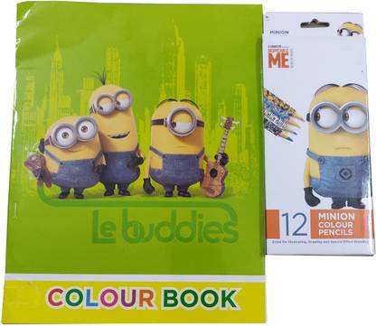 Shoppernation Kids Minions Cartoon Coloring Book With 12 Color Pencils