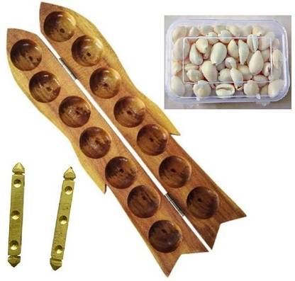 RKR Pallankuzhi with shells and Box / Dayakattai / Metal Dice Educational Board Games