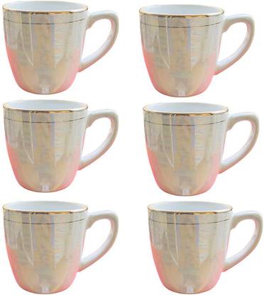 Saanveria Pack of 6 Porcelain Bone Free 100 % Vegetarian Porcelain Tea Cup Set Attractive Gold Finish (Pack of 6)