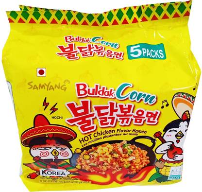 Samyang Buldak Corn Masala Noodles Pack of 5_(5*130g) Instant Noodles Non-vegetarian