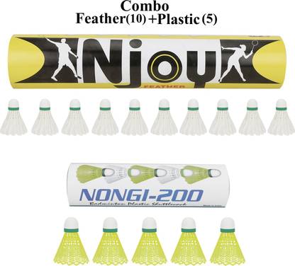 Nongi Combo Feather And Plastic Shuttle  - Yellow