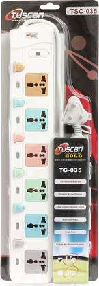 Tuscan Gold High Power 6 Switch 1.5 Meter Cable Extension Cord 6 Socket Surge Protector (White) 6  Socket Extension Boards