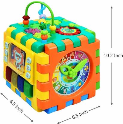 Kingwell Activity Cube for Kids- 6 in 1, with Blocks, Piano, Clock 