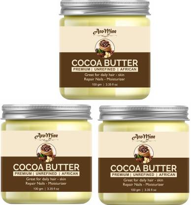 AroMine 100% Pure Organic Cocoa Butter pack 3 Jars of 100 gms