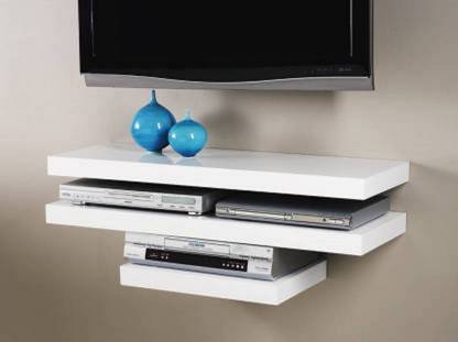Hubwooden Good floating storage set top box stand wooden wall shelf Wall Mount Stand set top box stand floating storage set top box stand wooden wall shelf set top box wall stand wooden set top box stand (Number of Shelves -3, White) Wooden Wall Shelf