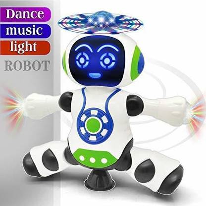 mega shine Dancing Robot with Music, 3D Flashing Lights,360 Degree Rotation Toy Robot for Kids/Boys -Plastic, Multi color