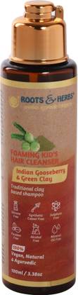 Roots & Herbs Ayurvedic Natural Treatment 100% Vegan No Paraben Foaming Kid's Hair Cleanser Shampoo (Indian Gooseberry & Green Clay)