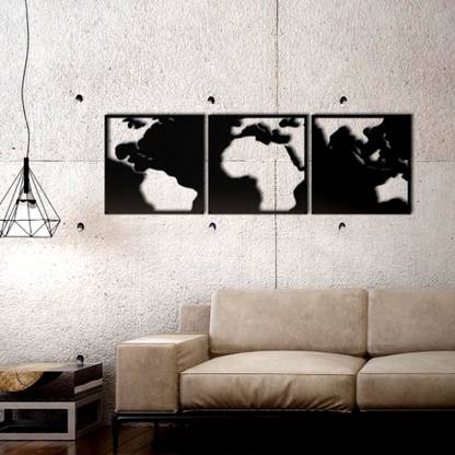 SHOKARSH The 3D Wall Art World Map Black Contrast 173(Black)