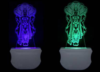 Navigate Fire The Lord Vishnu 3D illusion Led Night Lamp comes with 7 Multicolor (Pack of 2) Night Lamp