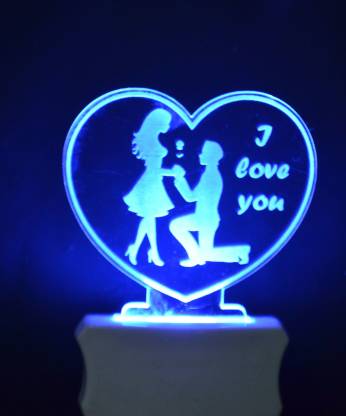 NKG The Couple Heart 3D Illusion Night Lamp Comes with 7 Multicolor and 3D Illusion Design Suitable for Room,Drawing Room,Lobby Night Lamp