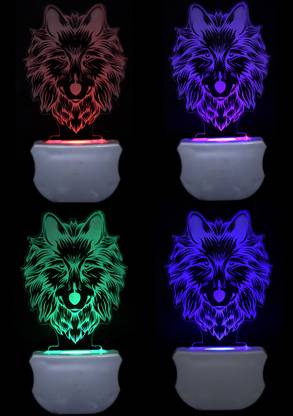MANU The Wolf 3D illusion Led Night Lamp comes with 7 Multicolor lighting effect , Suitable for Room,Drawing Room,Lobby (Pack of 4) Night Lamp
