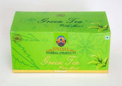 JINDAL HERBALS Green Tea With Mint bags 25 Sachets Mint Herbal Tea Bags Box