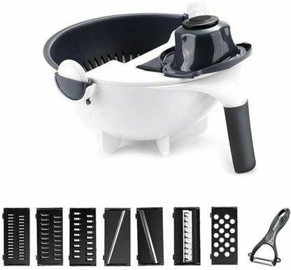 Coinfinitive 9 in 1 Multifunction Vegetable Cutter with Drain Basket Magic Rotate Vegetable Cutter Portable Slicer Chopper Grater Kitchen Tool Vegetable & Fruit Chopper