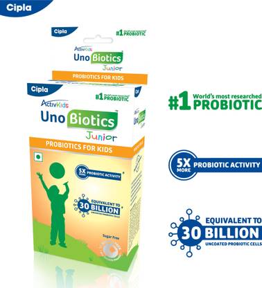 Cipla ActivKids Unobiotics Junior With 5X more Probiotic Activity - Probiotic For Kids Plain Powder
