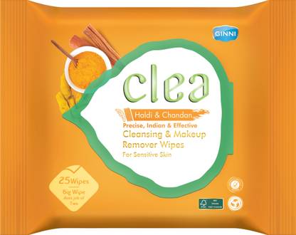 Clea Cleansing & Makeup Remover Wipes (Haldi & Chandan) (25 Wipes per pack)(Big Wipe does job of Two)