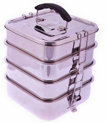 PRV Steel Square Tiffin Set, Big 4 Containers Lunch Box