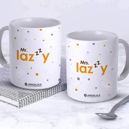 Jhingalala Mr. Lazy and Mrs. Lazy Printed Ceramic Coffee Mug
