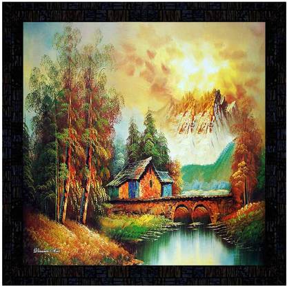 Poster N Frames Poster N Frames framed poster of hand painting Landscape Scenery Digital Reprint 14 inch x 14 inch Painting