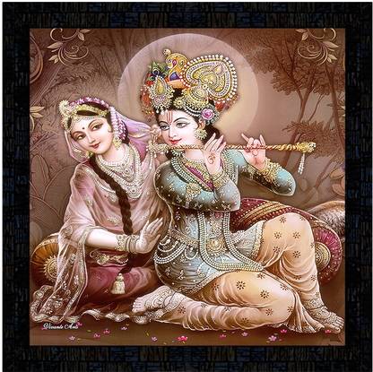 Poster N Frames framed poster of Radha Krishna Digital Reprint 14 inch x 14 inch Painting