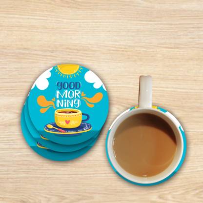 Indian Tag Round Wood Coaster Set