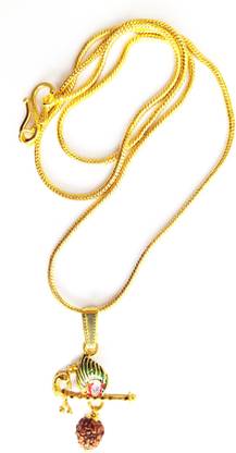 Khushal gold plated Designer lord Krishna Bansuri/Murli with rudrasksh Pendant Gold-plated Pendant Set Chain For Men & Women Gold-plated Brass, Alloy Pendant Set