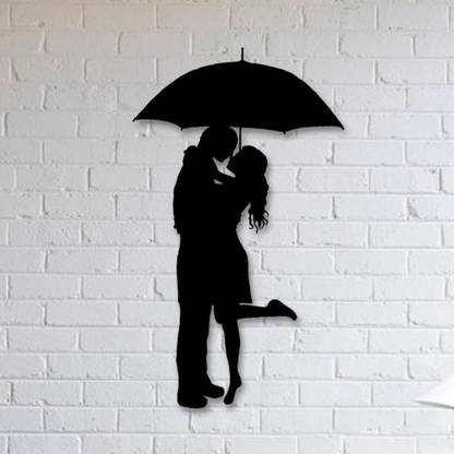 Wideheavel 3D Wall Art ROMANTIC COUPLE DESIGN WALL ART IN THE RAIN 135(Black)