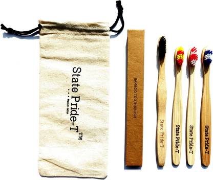 State Pride - T charcoal and Yellow-Red and Red and white hard bristles Hard Toothbrush