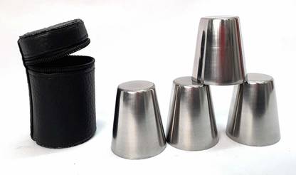 ZIGLY (Pack of 4) Compact Travel Stainless Steel Shot Glasses with Leather Effect Pouch Glass Shot Glass