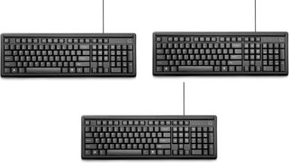 HP 100 Wired USB Keyboard ( Pack Of 3 ) Wireless Standard Laptop Keyboard Compatible with Desktop, Laptop, Mac