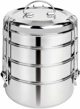PRV Stainless Steel 4 Tier Tiffin Food Container Lunch Box 8*4 4 Containers Lunch Box