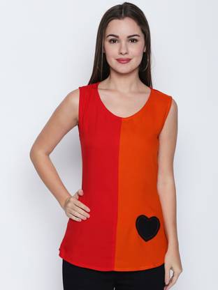 Party Color Block Women Red Top