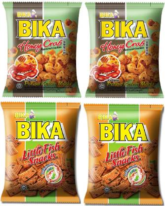 BIKA Honey Crab and Little Fish Snacks Cracker Combo, (70gms Each) Chips