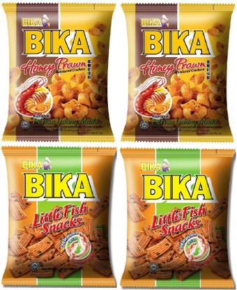 BIKA Honey Prawn and Little Fish Snacks Cracker Combo, 70gms Each Crackers