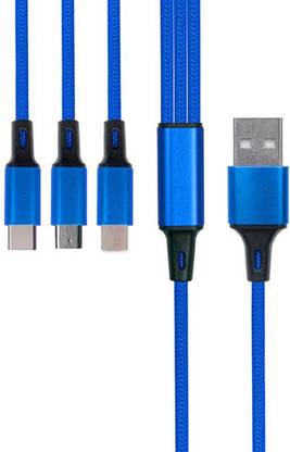 Xllent Lightning Cable 3 A 1.18 m Nylon Braided 3-IN-1 DATA/USB CHARGING CABLE FOR TYPE-C, IOS COMPATIBLE AND MICRO USB