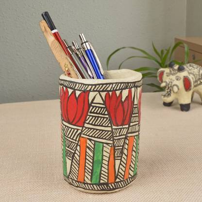 Brown - Mandana Art Handpainted Paper Mache Pen Stand (3 x 3 in) main image 0