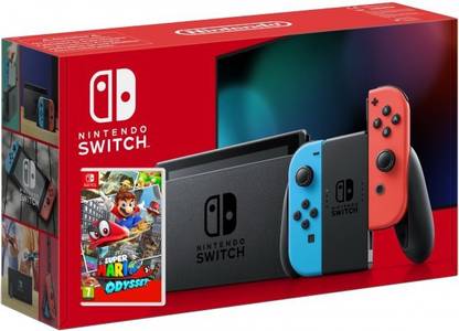 NINTENDO Switch with neon red and neon blue Joy?Con - Version 2 32 GB with Super Mario Odyssey