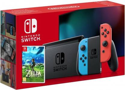 NINTENDO Switch with neon red and neon blue Joy?Con - Version 2 32 GB with The Legend of Zelda