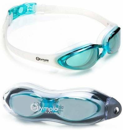 Olympic Nation Pro Swim Goggles - Aqua With Mirrored Lenses Swimming Goggles